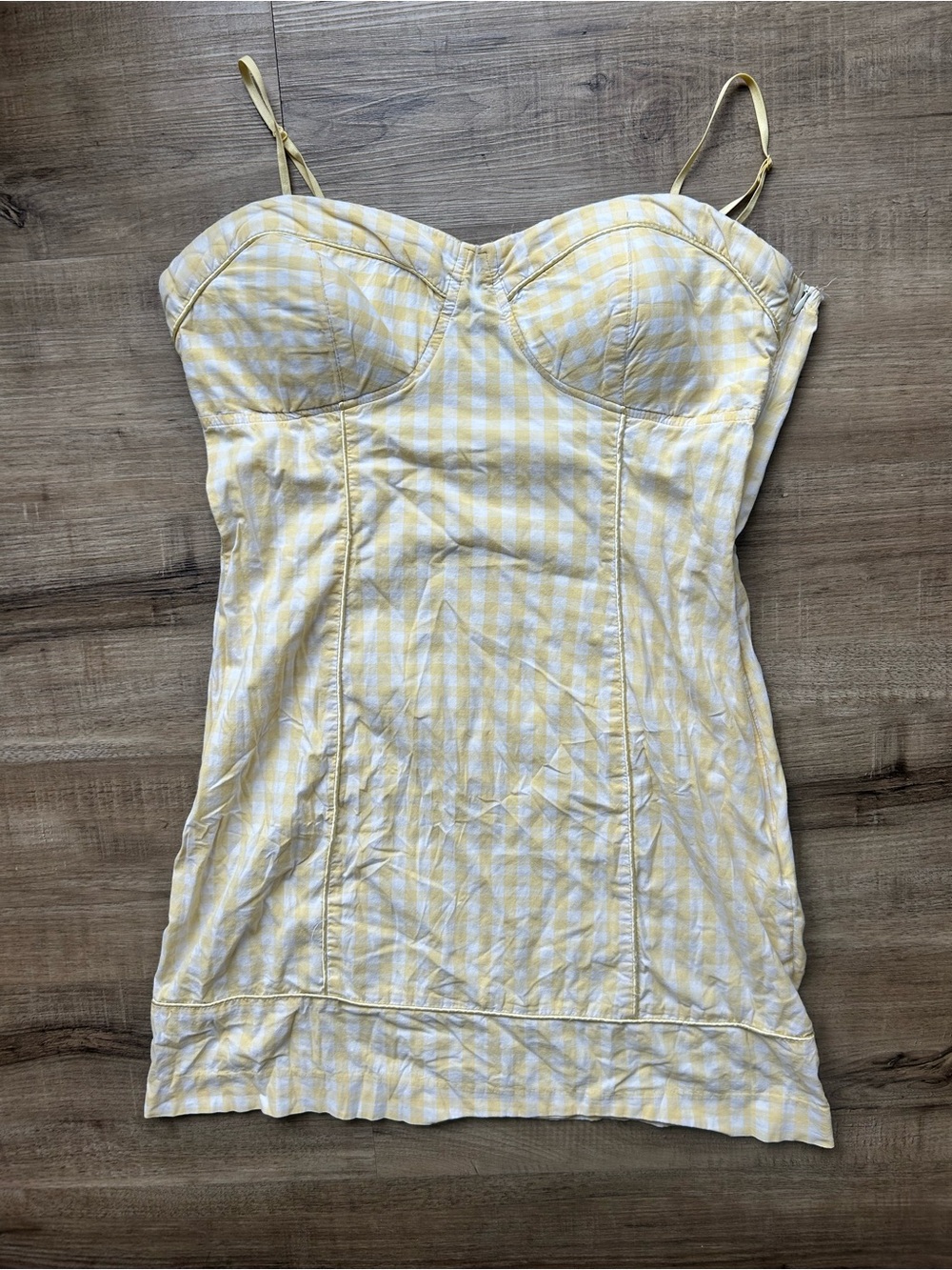 Guess Yellow and White Gingham bustier dress